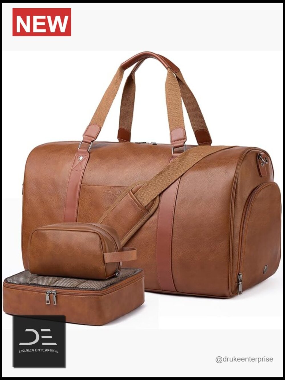 3-in-1 Leather Duffle Bag Travel Weekender Carry On with Shoe Compartment